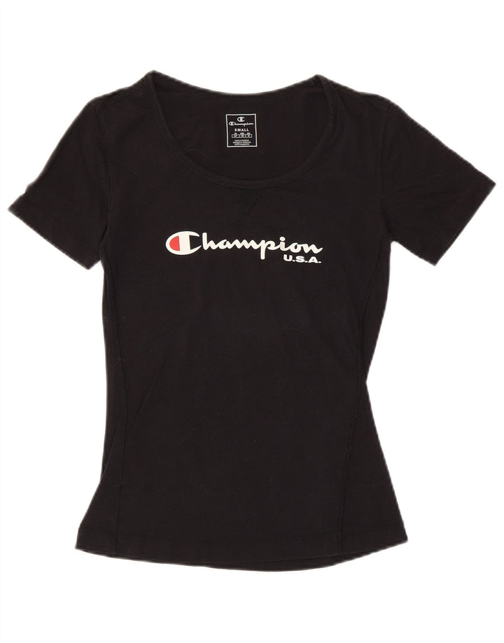 Camiseta feminina com estampa CHAMPION UK 10 pequena preta