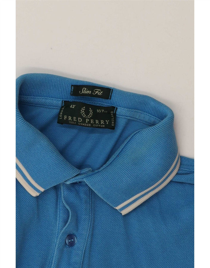 Camisa polo masculina Slim Fit Fred Perry de algodão azul pequeno