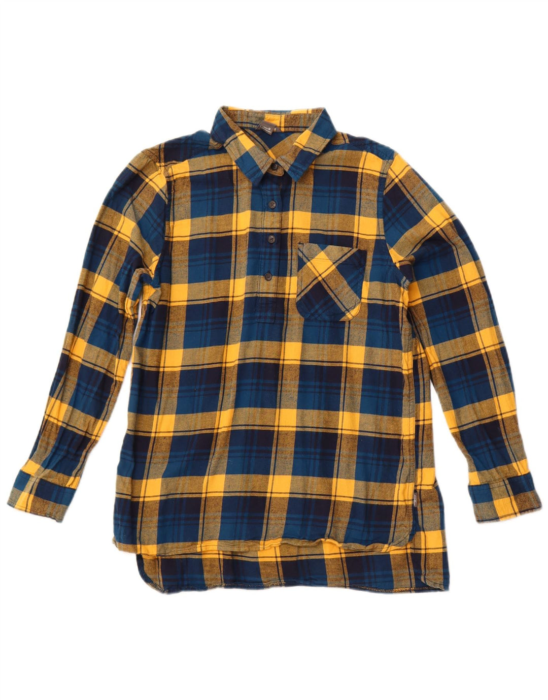 EDDIE BAUER Camisa feminina de flanela pulôver Reino Unido 12 algodão xadrez azul médio