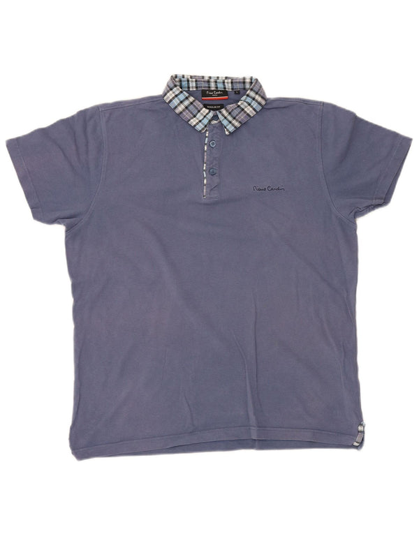 Camisa polo masculina Pierre Cardin Regular Fit grande algodão xadrez azul