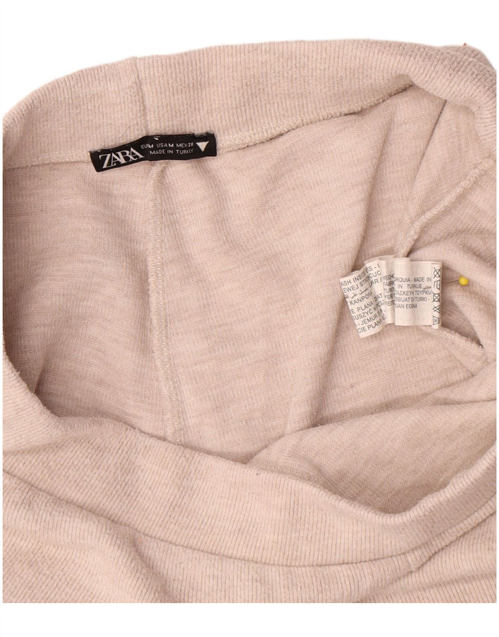 Calça de treino feminina Zara UK 12 poliéster bege médio