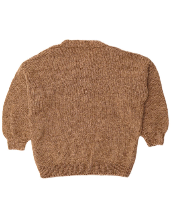 Suéter feminino vintage com gola canoa Reino Unido 16 grande marrom