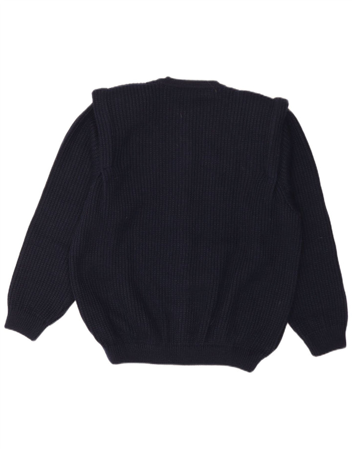 Suéter cardigã masculino vintage grande lã azul marinho