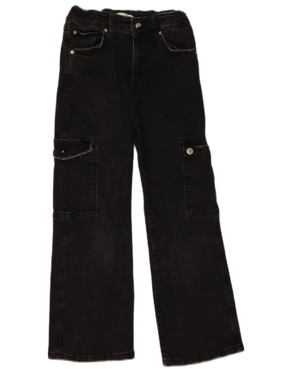 Zara Boys Cargo Wide Leg Jeans 9-10 Anos W26 L24 Algodão Preto