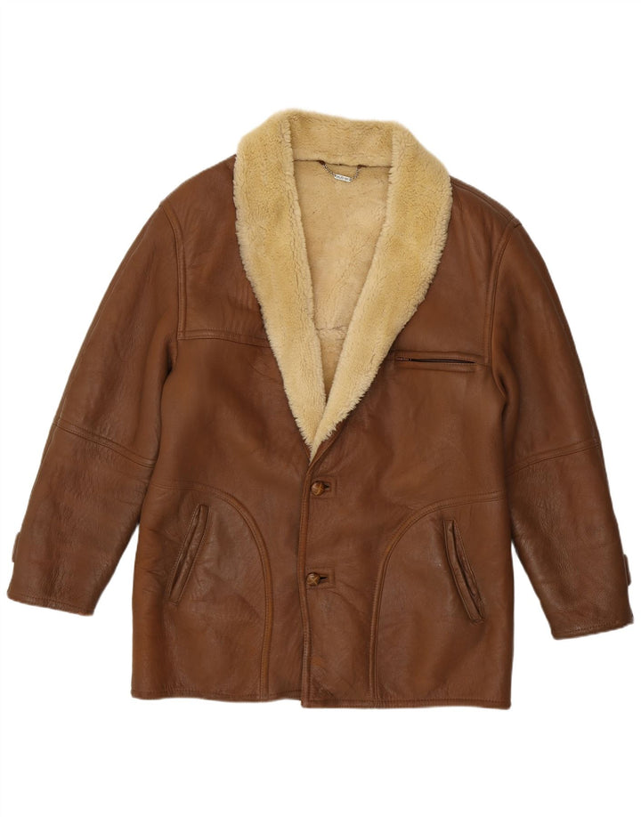 Jaqueta masculina Mabrun Shearling IT 48 couro colorblock marrom médio