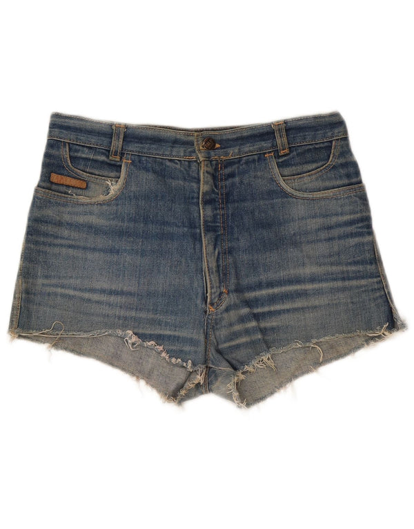 Shorts jeans feminino vintage desgastado W30 azul médio