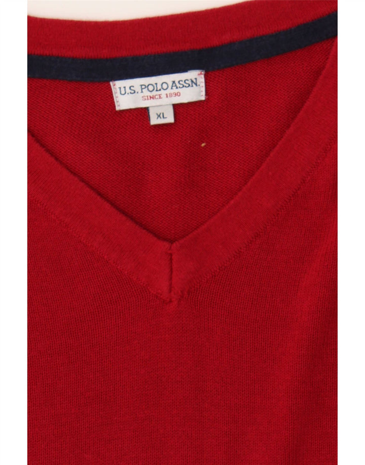 U.S. POLO ASSN. Mens V-Neck Jumper Sweater XL Red Cotton Vintage U.S. Polo Assn. and Second-Hand U.S. Polo Assn. from Messina Hembry 