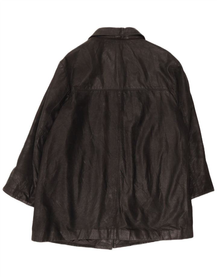 Casaco de couro superdimensionado vintage feminino IT 46 grande preto