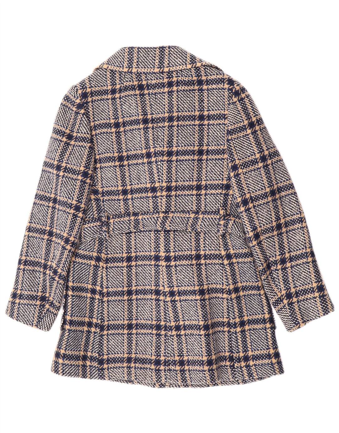 Sobretudo feminino vintage UK 10 pequeno xadrez azul marinho