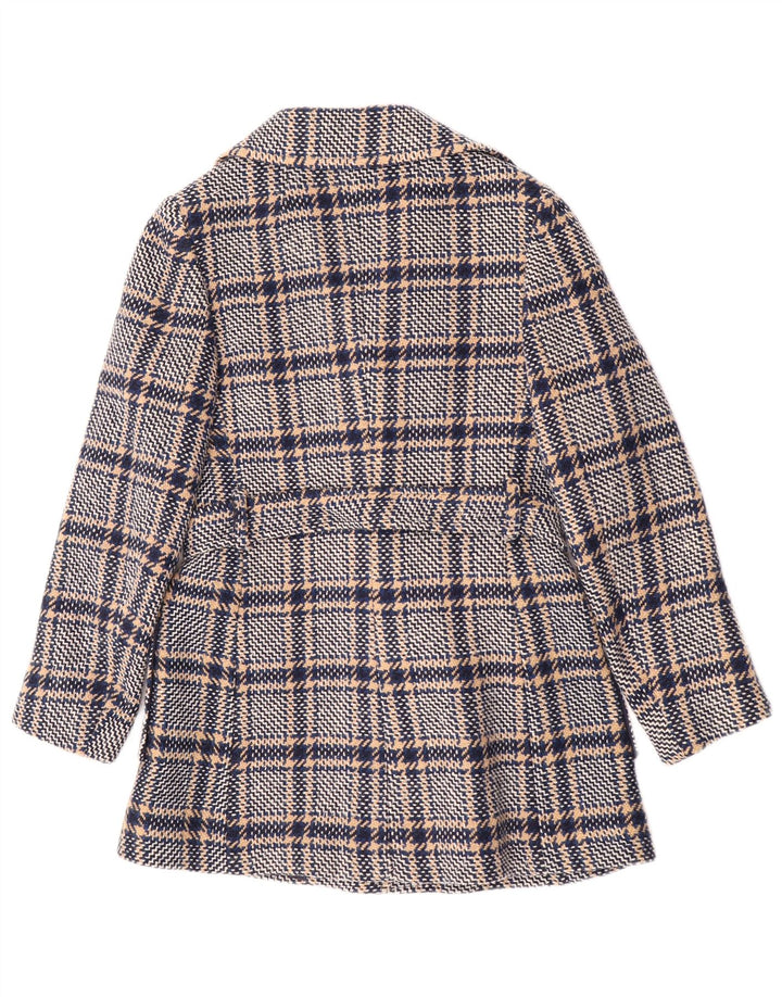 Sobretudo feminino vintage UK 10 pequeno xadrez azul marinho