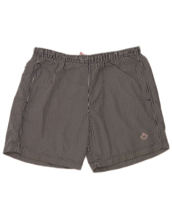 Shorts de natação masculino Jeckerson grande poliéster listrado azul marinho
