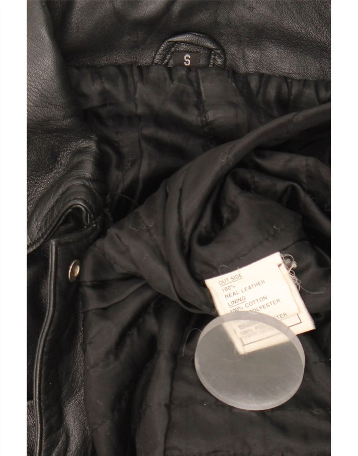 Jaqueta de couro feminina vintage UK 10 pequena preta