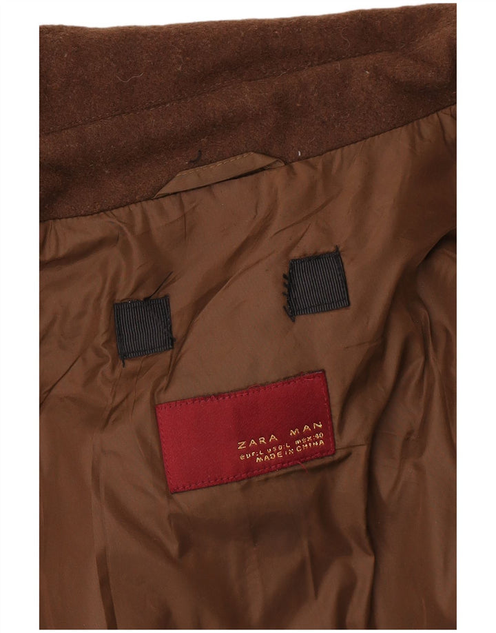 Zara Mens Knit Bomber Jacket UK 40 Grande Lã Colourblock Marrom