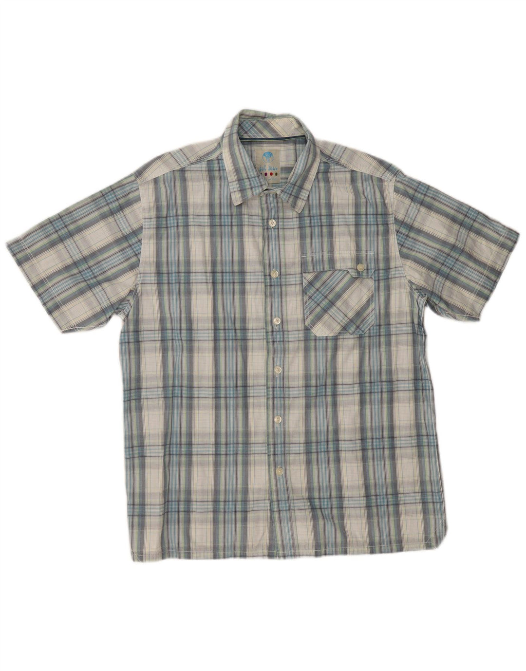Camisa masculina de manga curta FAT FACE grande algodão xadrez azul
