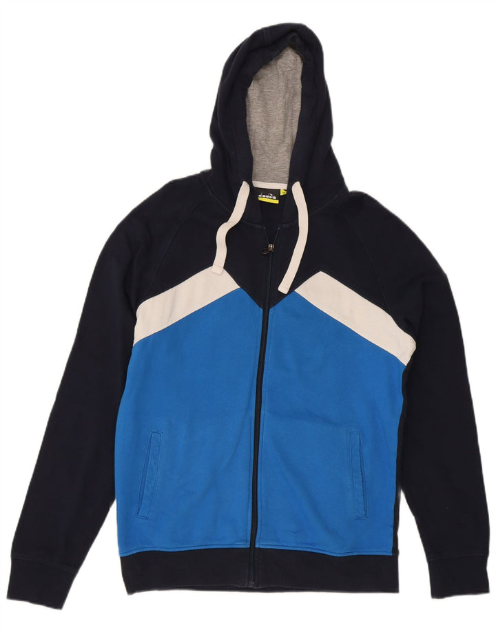 Suéter masculino com capuz e zíper DIADORA médio azul marinho algodão colorblock