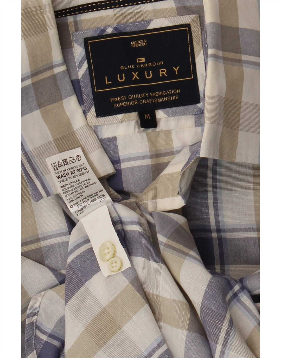 Camisa masculina Marks & Spencer Blue Harbor média de algodão xadrez multicolorido