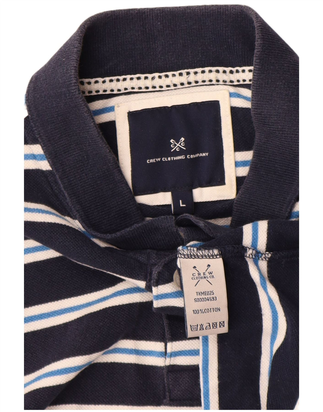 Camisa polo masculina Crew Clothing grande algodão listrado azul marinho