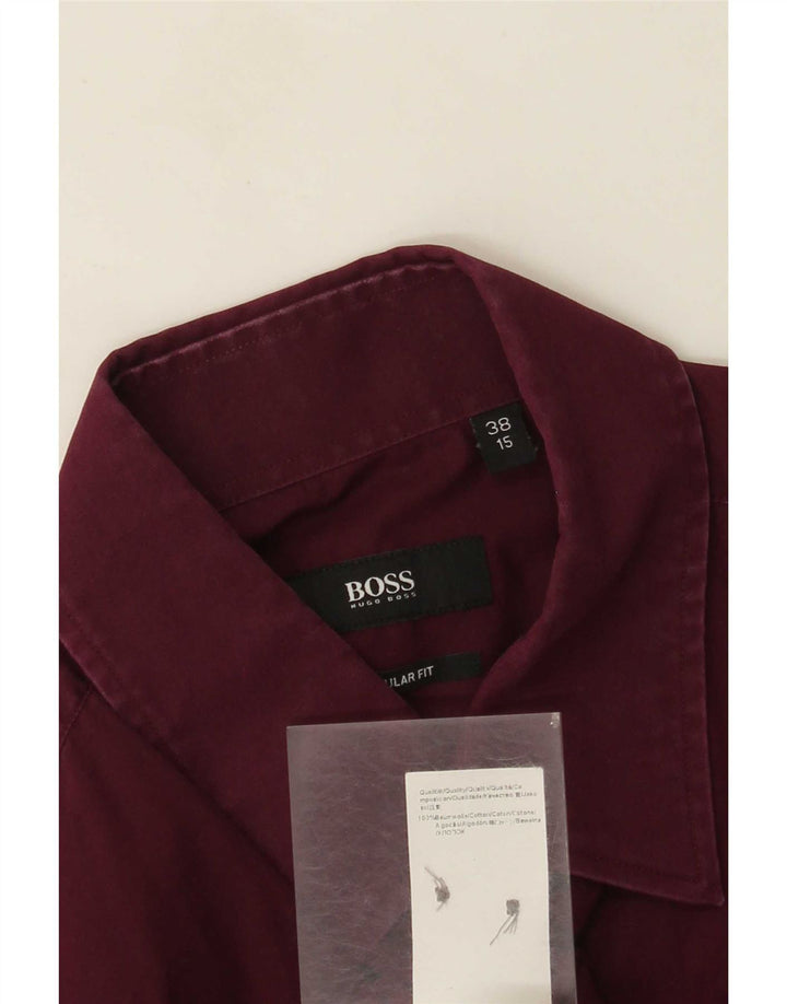 Camisa masculina de ajuste regular Hugo Boss tamanho 38 15 algodão Borgonha médio