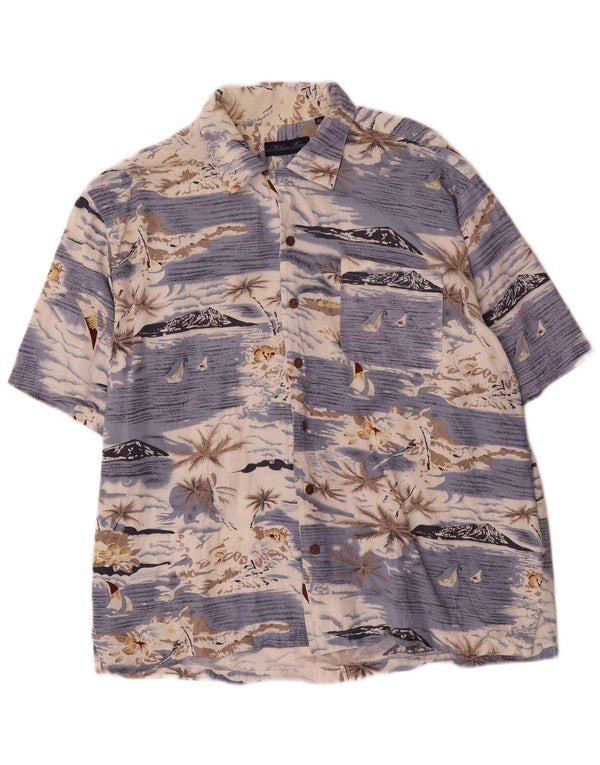 Camisa havaiana masculina vintage de manga curta 2XL azul rayon