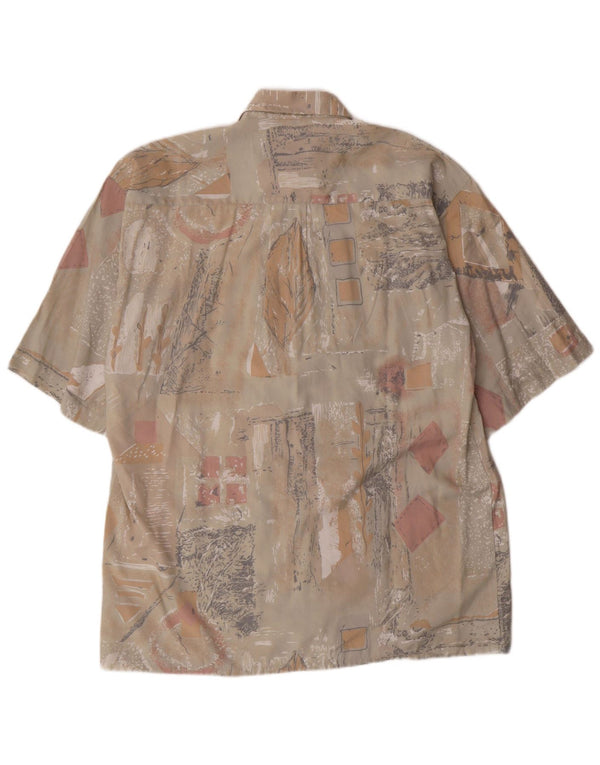 Camisa masculina vintage de manga curta tamanho 39/40 médio bege geométrico