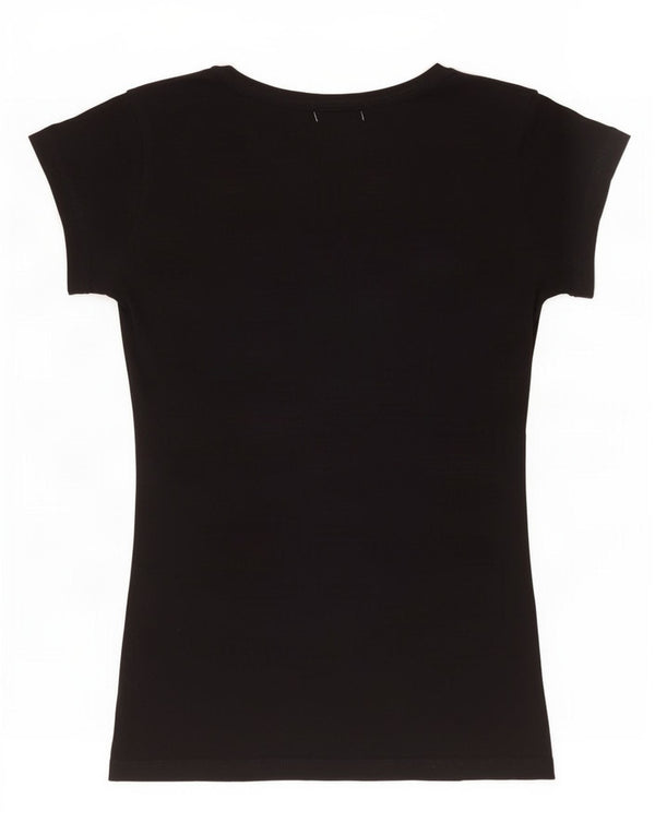 Camiseta feminina Guess com estampa gráfica UK 8 pequena algodão preto