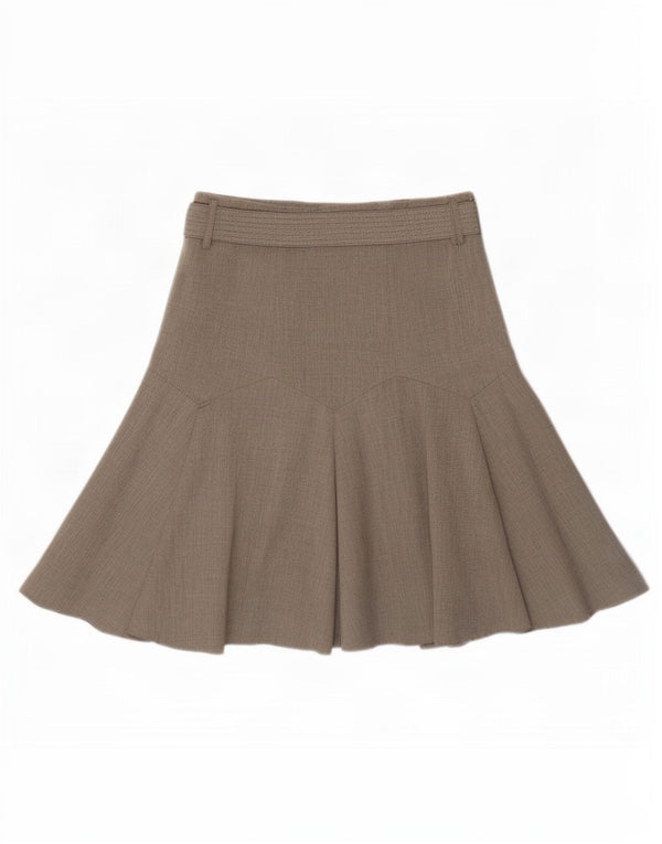 Saia larga feminina Marks & Spencer Reino Unido 12 médio W30 poliéster bege