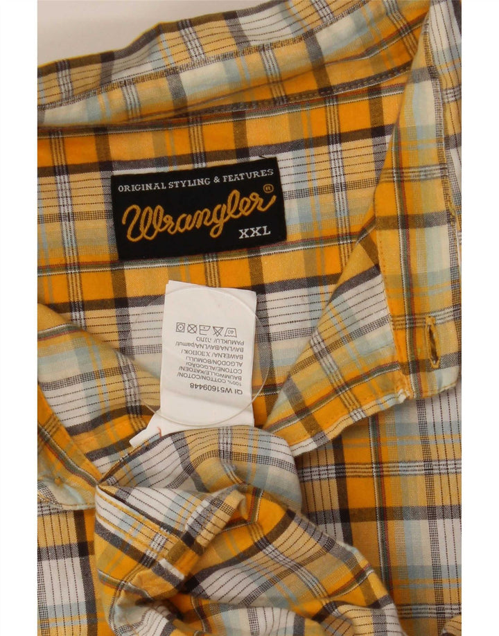 Camisa Wrangler masculina de manga curta 2XL algodão xadrez amarelo