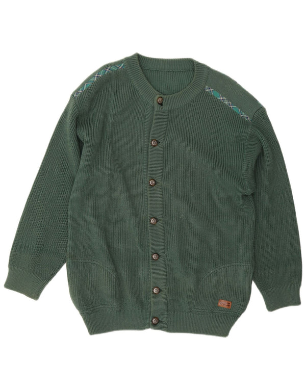 Camisola de cardigan de ajuste solto masculino vintage IT 50 lã virgem verde média