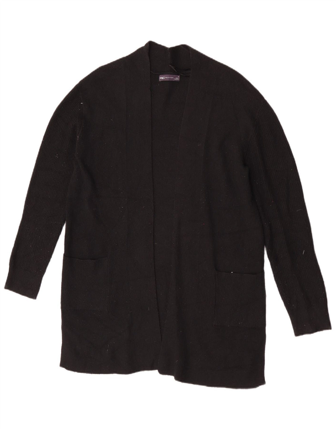 Marks & Spencer Suéter feminino Longline Open Cardigan Reino Unido 12 Médio Preto