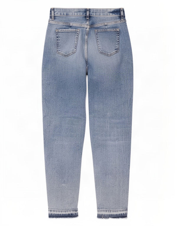 Calça jeans feminina Marks & Spencer Mom Tapered UK 12 médio W32 L28 azul