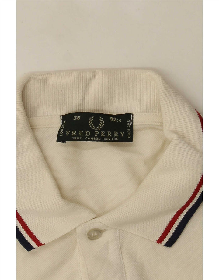 Camisa polo masculina de manga comprida Fred Perry pequena de algodão branco