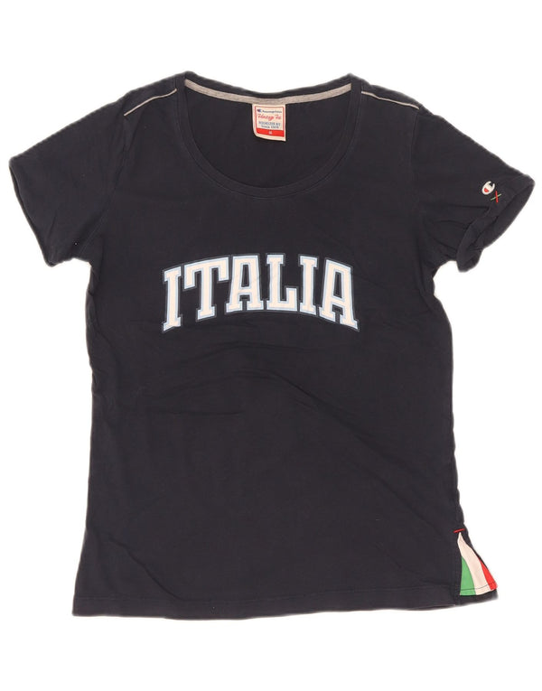 Camiseta feminina Champion Italia Graphic Top UK 12 Médio Azul Marinho
