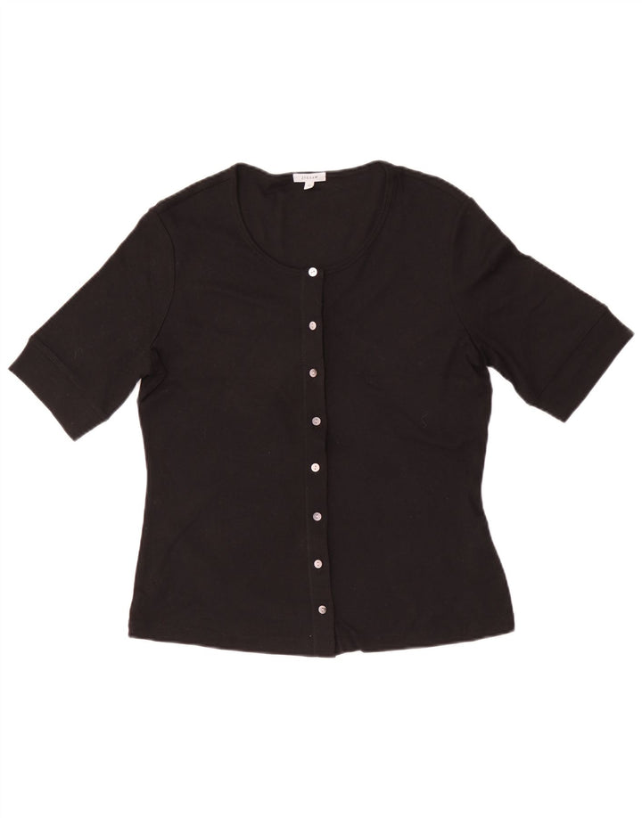 Cardigan feminino de manga curta Jigsaw Reino Unido 12 médio preto modal