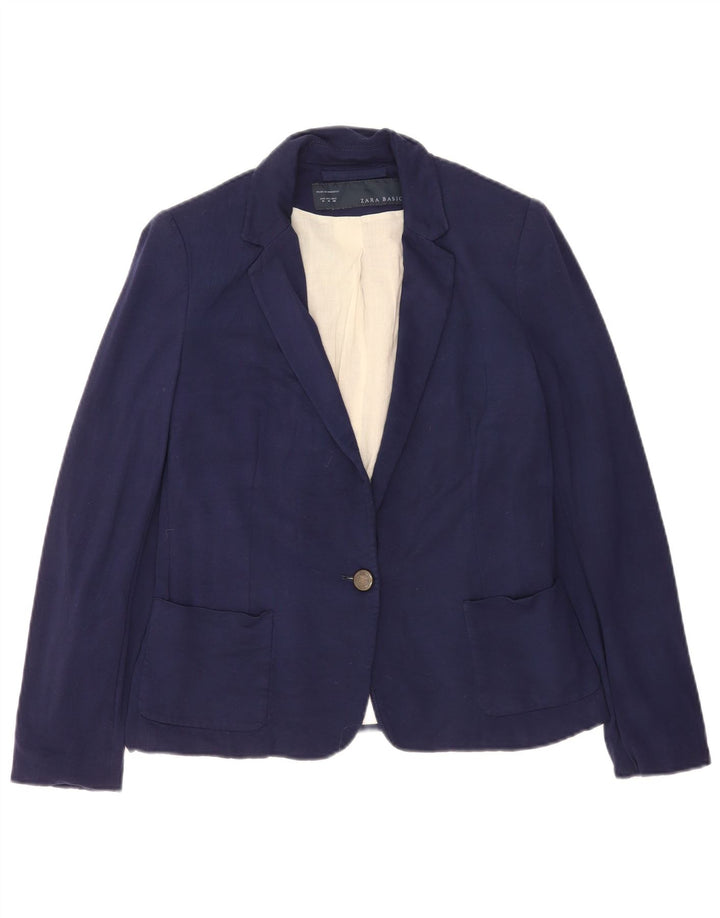 Jaqueta blazer feminina Zara com 1 botão Reino Unido 12 médio azul marinho viscose