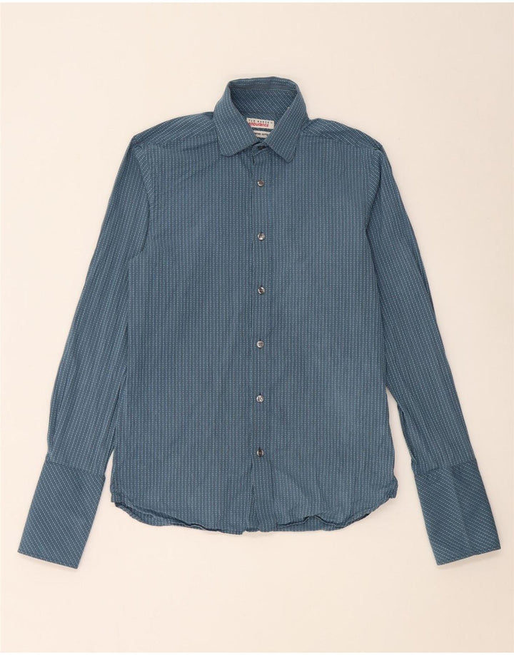 Camisa formal masculina Ted Baker tamanho 15 algodão listrado azul médio