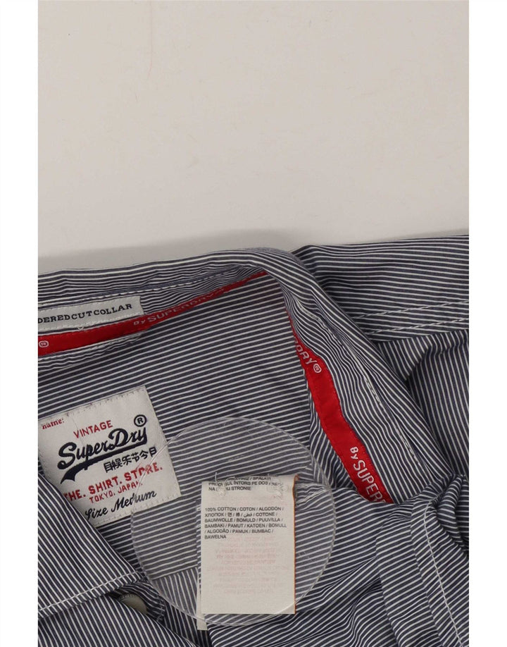 Camisa masculina Superdry média listrada azul marinho algodão