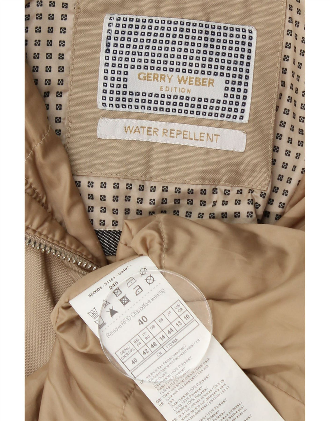 Capa de chuva feminina com capuz Gerry Weber UK 14 grande poliéster bege
