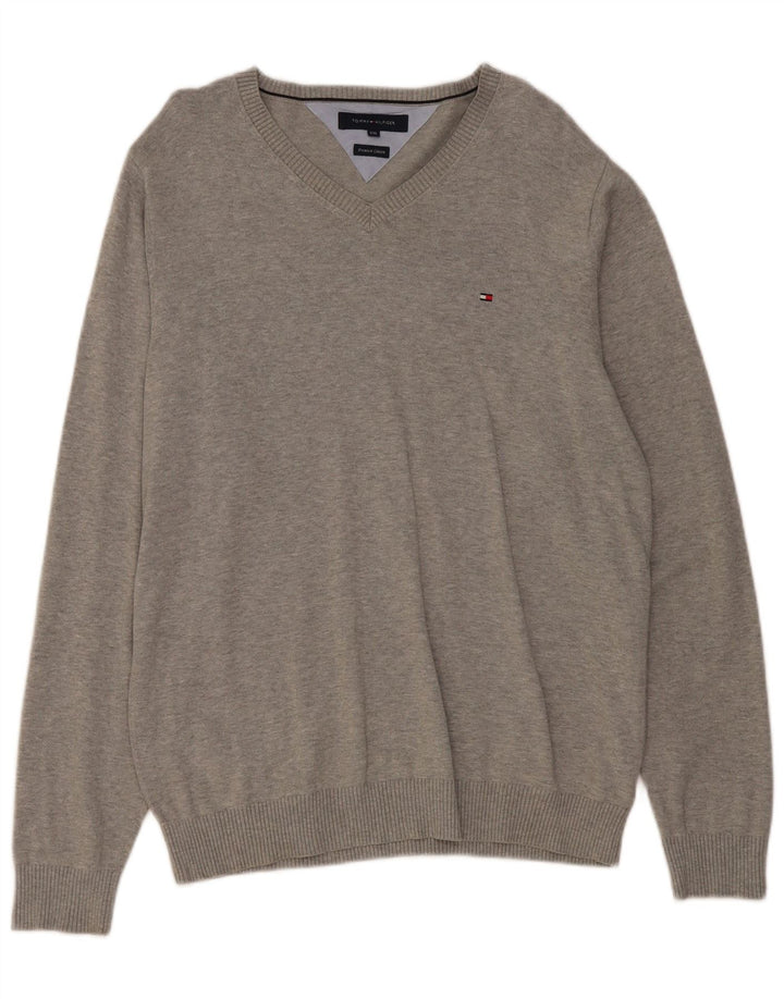 Suéter masculino TOMMY HILFIGER com decote em V 2XL algodão cinza