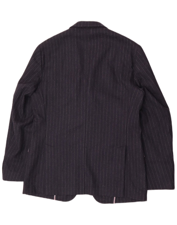 Jaqueta Blazer Masculina Brooksfield com 3 Botões IT 50 Grande Risca Azul Marinho