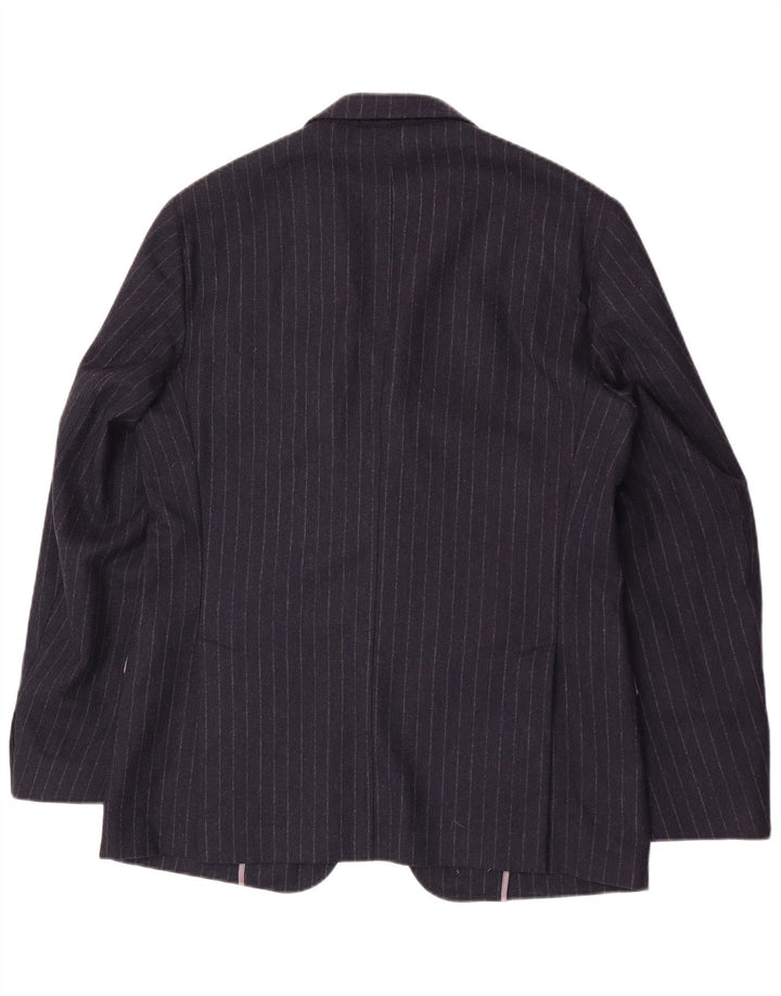 Jaqueta Blazer Masculina Brooksfield com 3 Botões IT 50 Grande Risca Azul Marinho