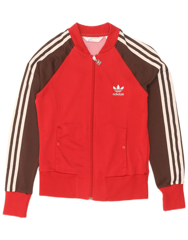 Adidas Womens Tracksuit Top Jacket IT 38 XS Vermelho Colourblock Poliamida