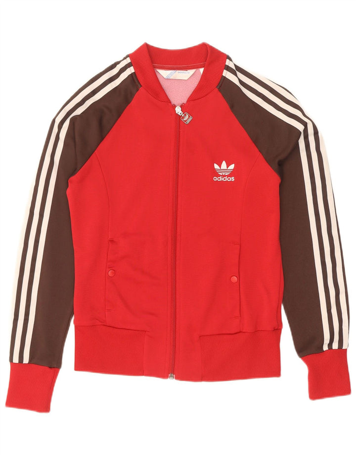 Adidas Womens Tracksuit Top Jacket IT 38 XS Vermelho Colourblock Poliamida