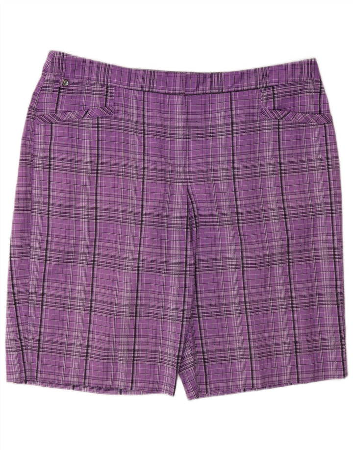 Bermuda feminina Izod US 16 2XL W34 poliéster xadrez roxo