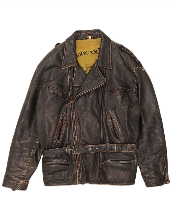 Jaqueta masculina de couro para motociclista American Basics Reino Unido 40 grande marrom