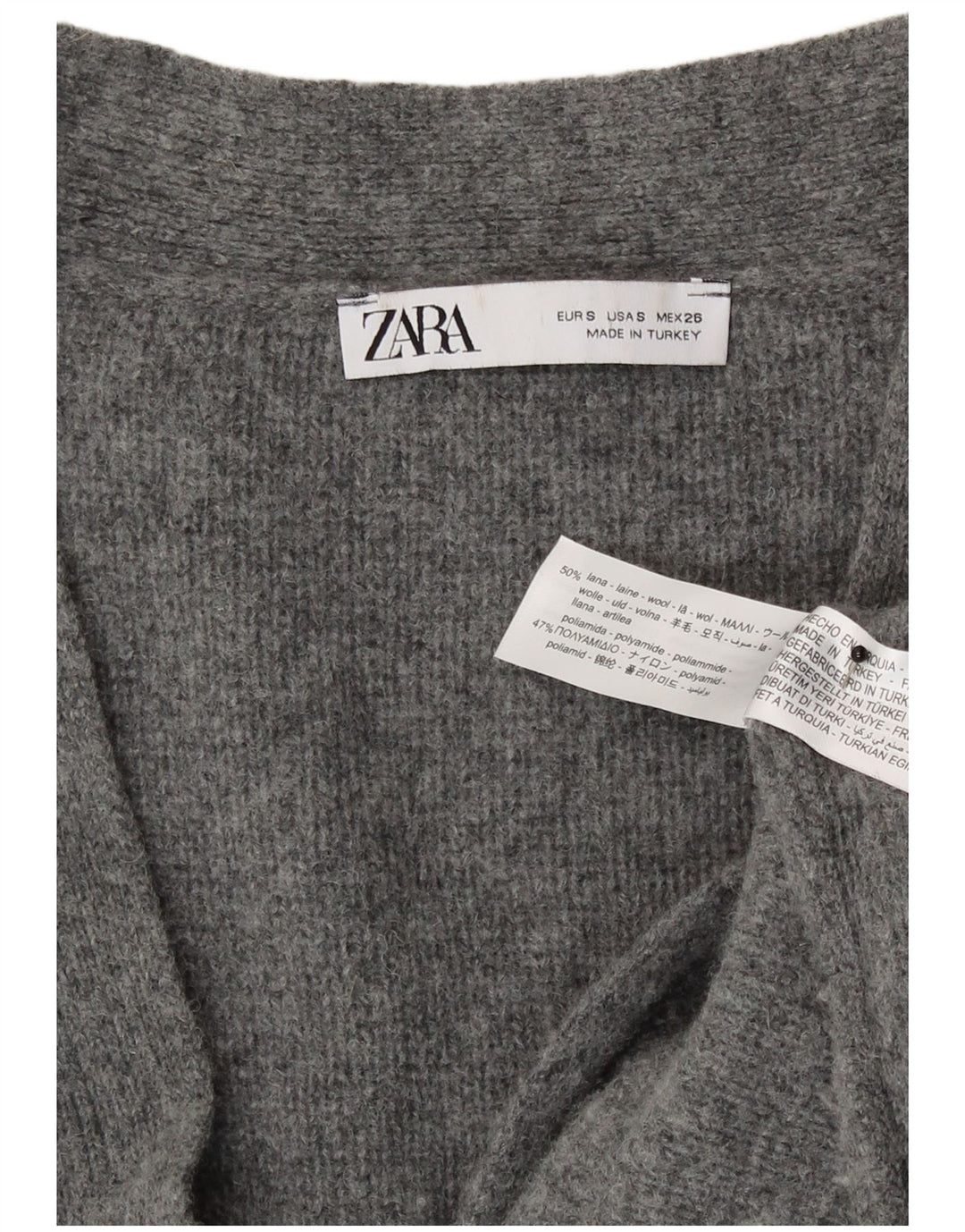Suéter cardigã feminino grande Zara Reino Unido 10 lã cinza pequena