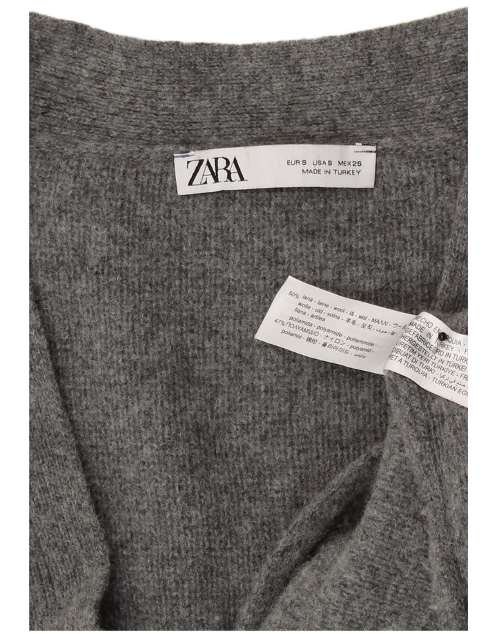 Suéter cardigã feminino grande Zara Reino Unido 10 lã cinza pequena