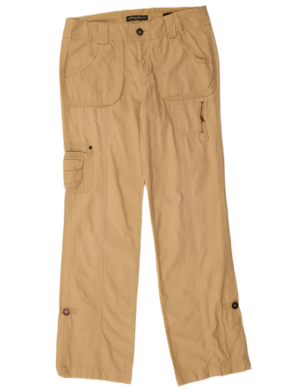 Calça cargo feminina EDDIE BAUER reta US 6 médio W30 L32 bege