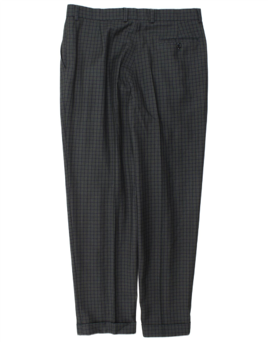 Calça masculina Marks & Spencer Slim Suit W34 L31 Azul Marinho Xadrez Lã