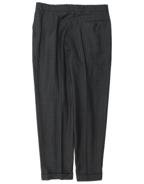 Calça masculina Marks & Spencer Slim Suit W34 L31 Azul Marinho Xadrez Lã