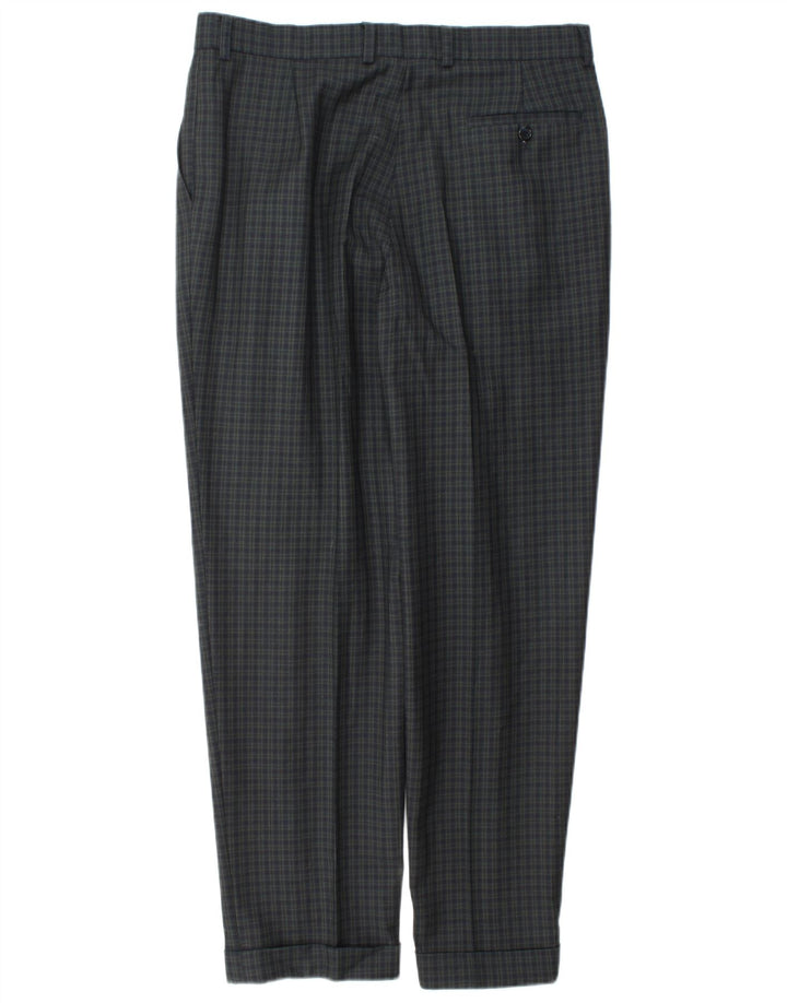 Calça masculina Marks & Spencer Slim Suit W34 L31 Azul Marinho Xadrez Lã